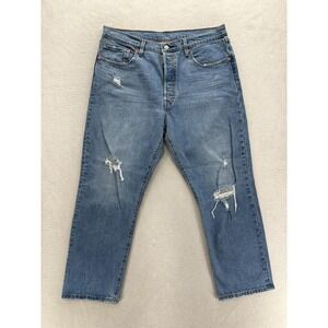 Levis 501 Jeans Womens 33x26 Blue Medium Wash Straight Distressed Denim Pants